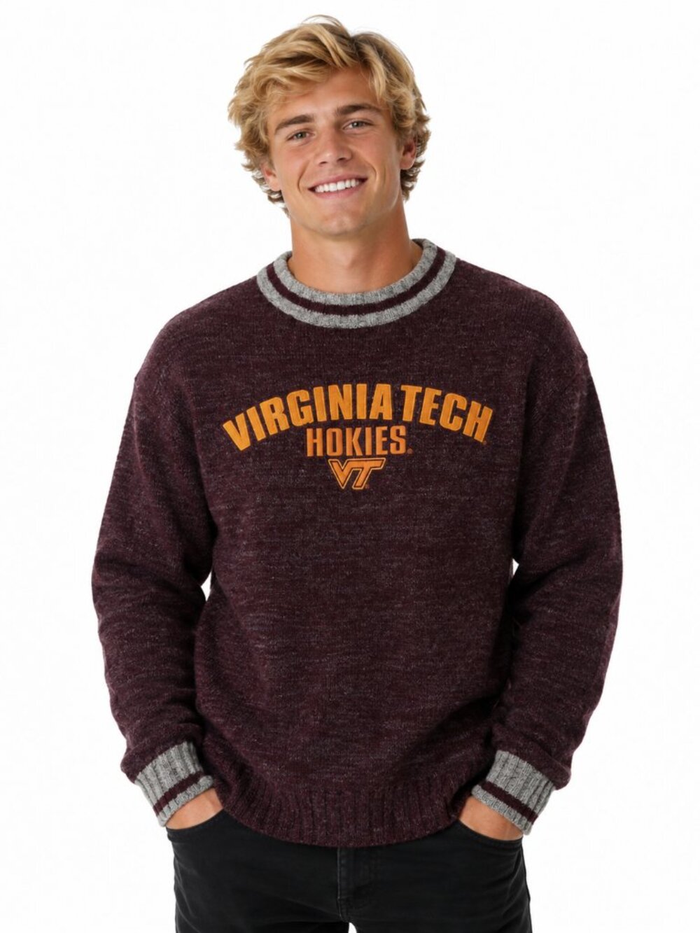 Virginia Tech Hokies Mens Sweater XS Crew Neck Varsity Style Logo Heavy Warm New